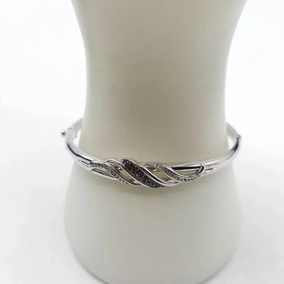 Bradford Exchange Cascade Of Beauty Bracelet With Black White Diamonds HGE - Picture 2 of 6